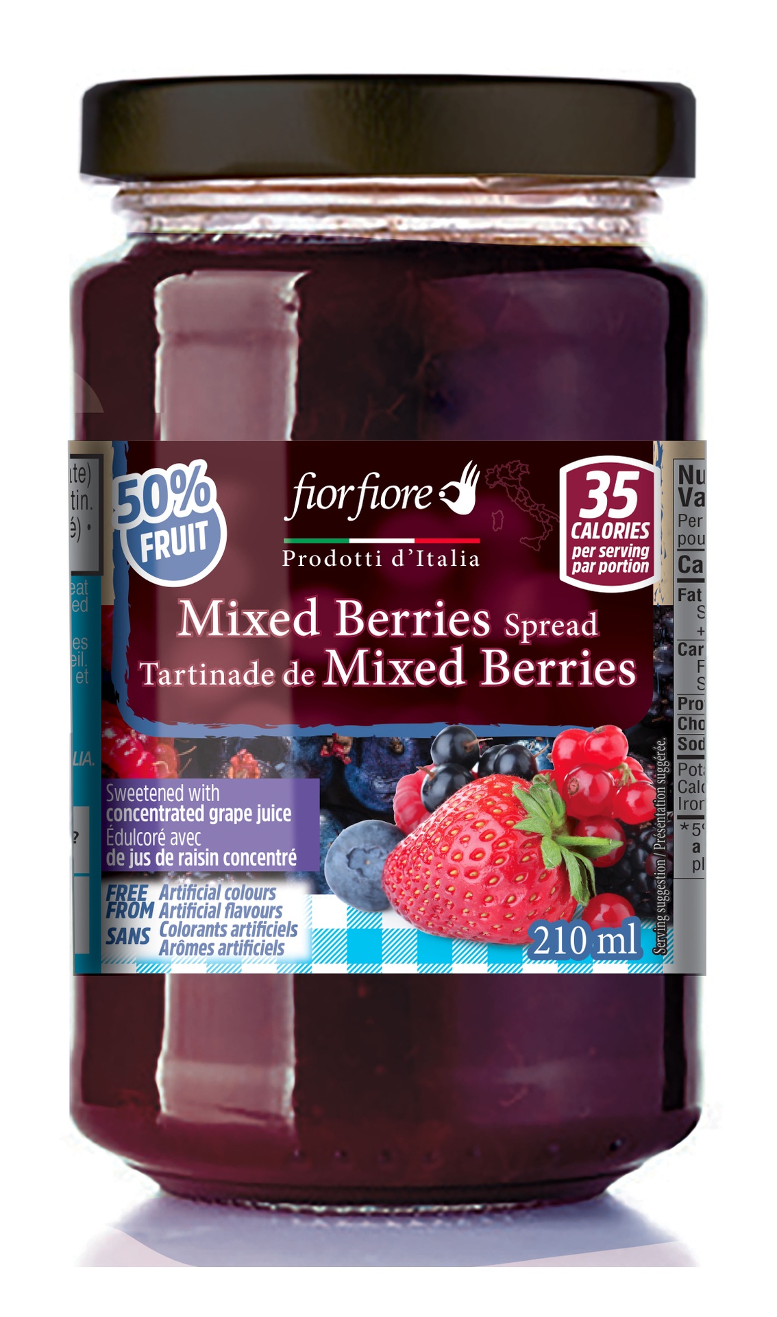 No sugar added Mixed berries Jam Fiorfiore, 210 ml (250 g)