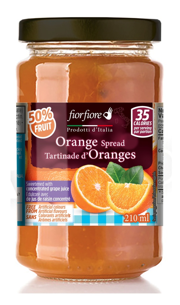 No sugar added Orange Marmalade Fiorfiore, 210 ml (250 g)