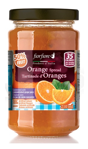 [CA2100362] No sugar added Orange Marmalade Fiorfiore, 210 ml (250 g)