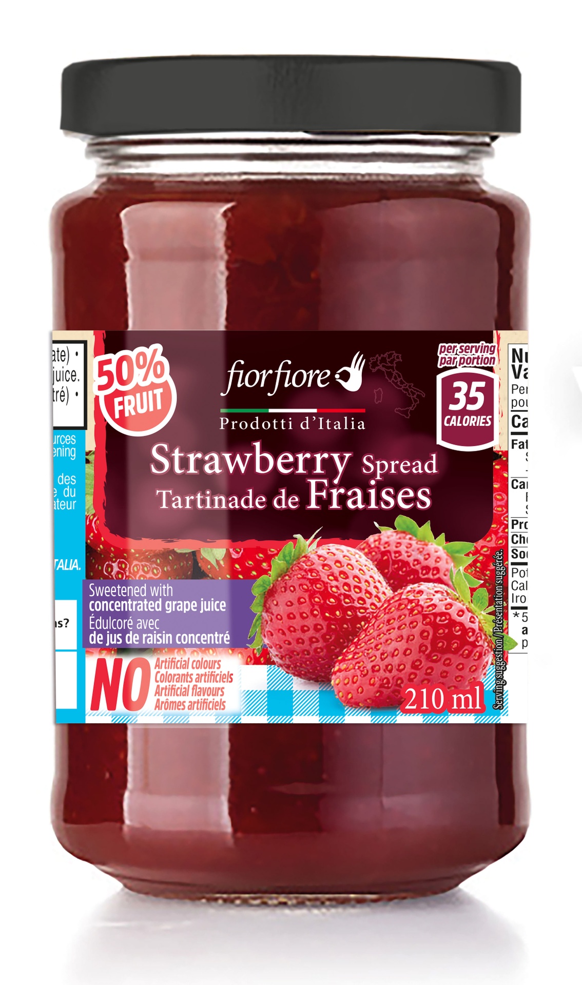 No sugar added Strawberry Jam Fiorfiore, 210 ml (250 g)